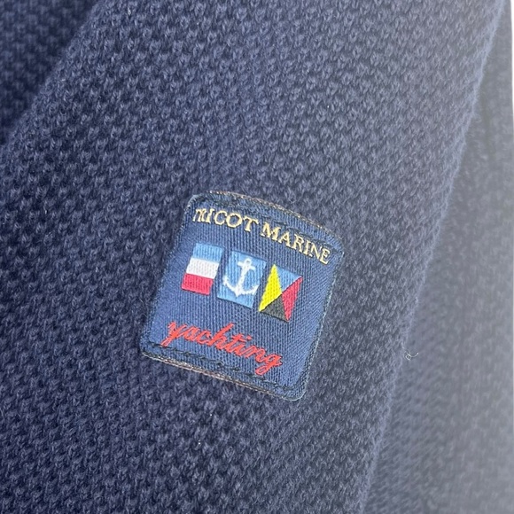 TRICOT MARINE Yachting Navy V-Neck Waffle Knit Long Sleeve Men's Large Shirt - Picture 5 of 11